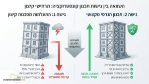מהנדס בוחן תוכניות קונסטרוקציה באתר בנייה